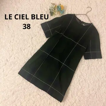 르쉘블루 미니 원피스 체크 무늬 오부 소매 코튼 혼방 38