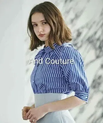 And Couture 백 요크 레이스 스트라이프 블라우스