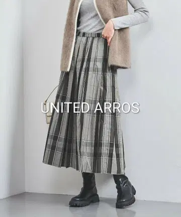 [새상품급] UNITED ARROWS 샴브레이 타프타 플리츠 스커트