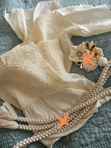 아이보리 순수 실크 오비 장식 천 꽃 모티브