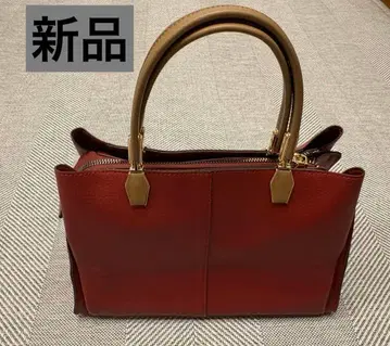 가죽 빨간색 핸드백 골드 금장 장식