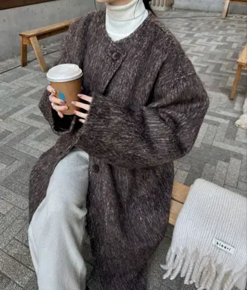 노카라 샤기 롱 코트