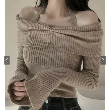 홀터넥 오프숄더 리브 니트탑 th006 GRL