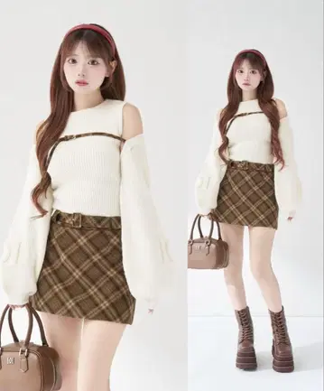 다리치 도킹 미들 허리 니트 미니 원피스 FL