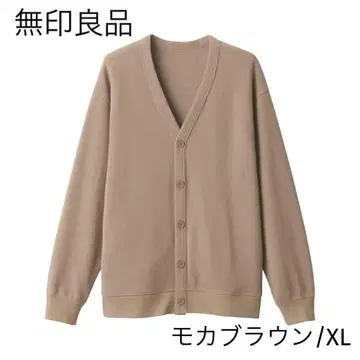 MUJI/무인양품 신사 이중 편직 V넥 가디건 모카 브라운 XL