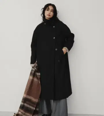 Aunt Marie's 블랙 버튼 롱 코트