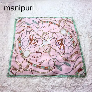 [새상품급] manipuri 실크 스카프 마구 모티브 대형 핑크 마니프리