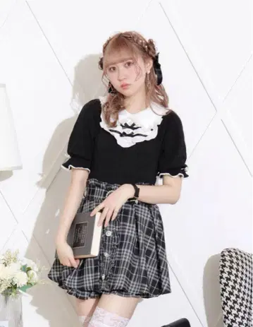 NOEMIE 더블 리본 케이블 자카드 티셔츠 블랙