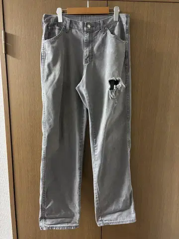 Dickies 데미지 가공 그레이 워크 팬츠 스트레이트 청바지