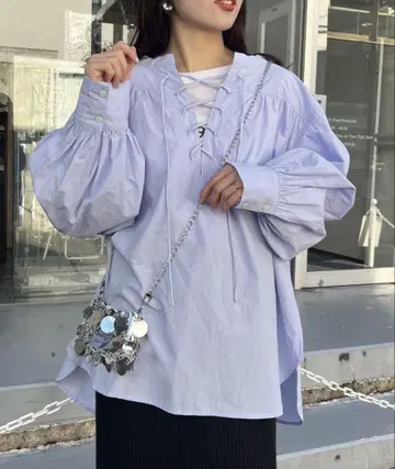 레이스업 튜닉 기장 개더 블라우스