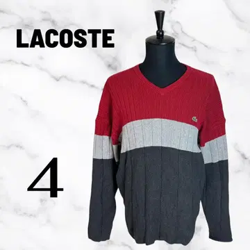 [ 라코스테 ] 멀티 컬러 V넥 리브 스웨터 로고 자수 보더 탄탄한 원단