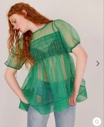 POPPY GINGHAM ORGANZA SHIRRED TUNIC
