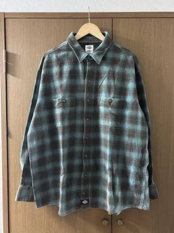 Dickies 2XL 플란넬 셔츠 긴팔 그린 브라운 오버