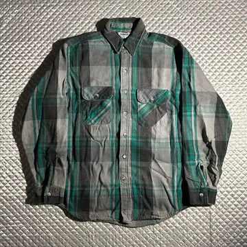 70s~80s USA VINTAGE 헤비 체크 셔츠 그린 그레이