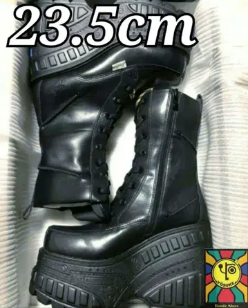 배송비 포함 23.5cm YOSUKE 레이스업 통굽 웨지솔 부츠 블랙
