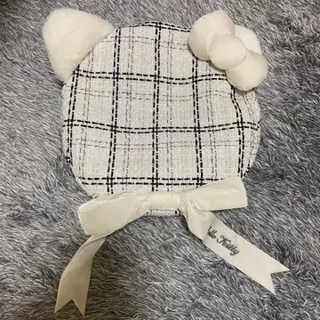 새상품급 USJ 키티 캐릭터 모자 체크 무늬 베레모