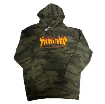 [ 새상품 ] THRASHER 트레셔 프레임 로고 카모플라주 후드티 L