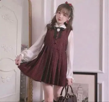 bobon21 와인 레드 점프 스커트 원피스 빨간색 양산형 지뢰계