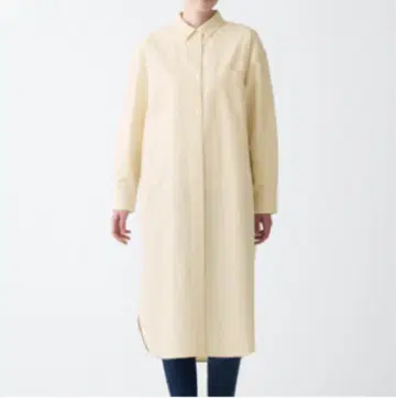 [ 무인양품 ] 세탁한 옥스 셔츠 원피스 여성 M~L 미색 긴팔 원피스