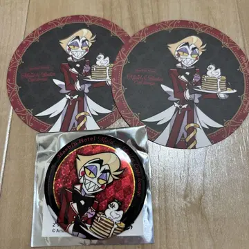 해즈빈 호텔 애니메이트 카페 루시퍼 캔뱃지 코스터 특전