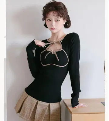 포인트 체크 니트 미니 원피스 Darich FL