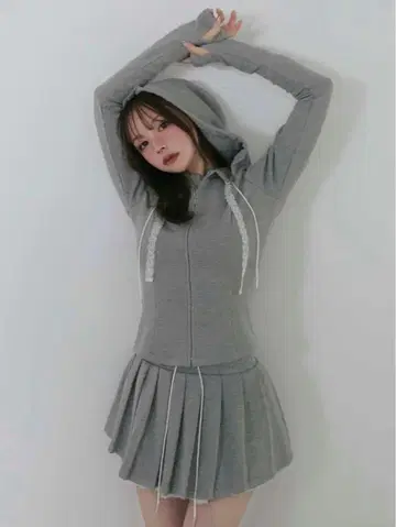 andmary Mimi 레이스 후드 세트업 그레이