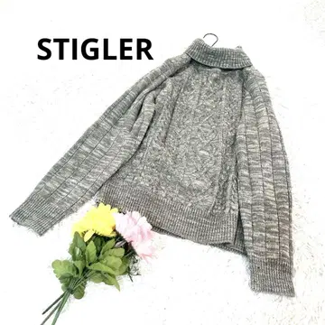 STIGLER [ L ] 상의 니트 터틀넥 리브 케이블 스트레치