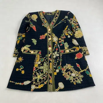 레오나르 롱 자켓 골드 버튼 주얼리 패턴 LEONARD 울 혼방