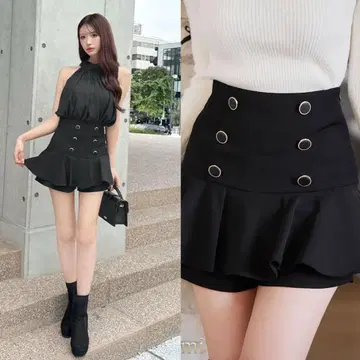cherimi 더블 버튼 슬림 레그 치마바지