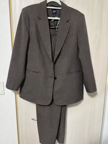 [미사용 새상품] 수트 셋업 자켓 슬랙스 브라운 체크