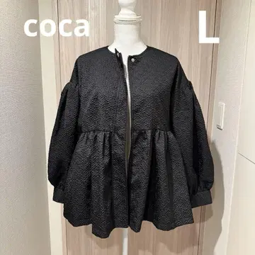 coca 엠보싱 볼륨 소매 티어드 블루종 엠보싱 블랙 L