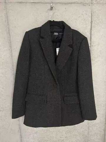 택 포함 미사용 새상품 ZARA 울 체스터 코트 S 다크 그레이