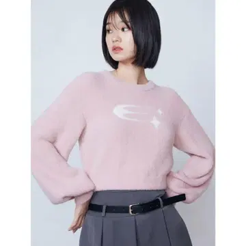 EMODA 자카드 샤기 니트 새상품 핑크