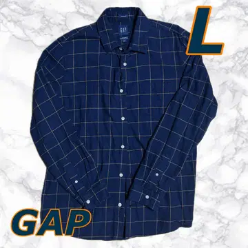 GAP 갭 네이비 오렌지 체크 무늬 셔츠 긴팔 셔츠 L