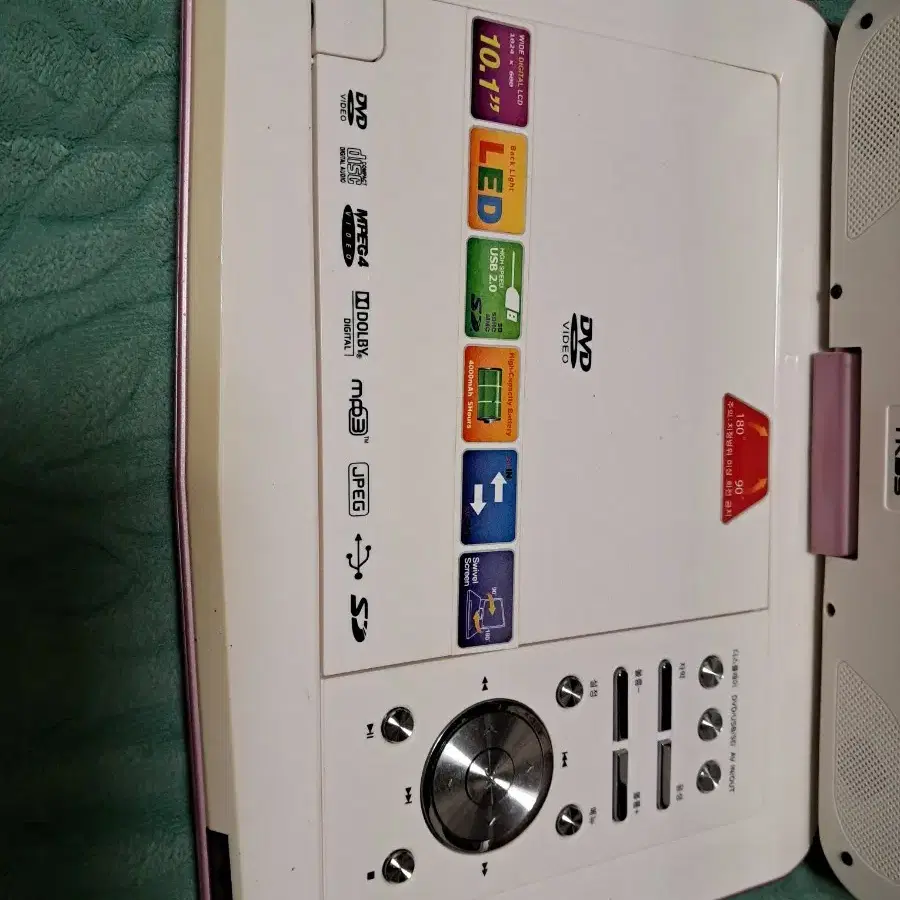 핑크색 휴대용 DVD 플레이어 충전기없음