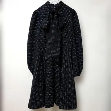 빈티지 핸드메이드 BIG 리본 긴팔 도트 원피스