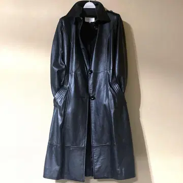 호메오스타일 여성용 롱 코트 고급 양가죽 블랙