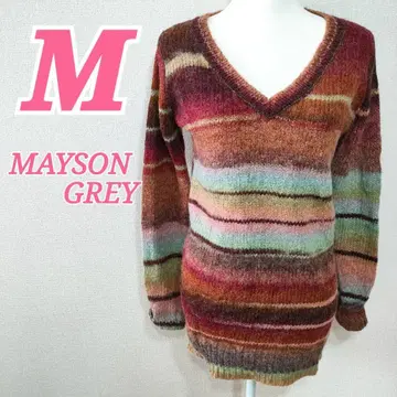 MAYSON GREY 긴팔 V넥 니트 M 보더 무늬 캐주얼 코디