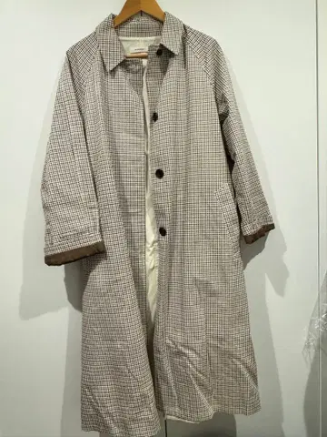 마우지 롱 하운드투스 체크 패턴 레인코트