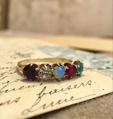 앤티크 골드링 5개 자수정 다이아몬드 루비