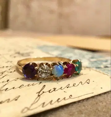 앤티크 골드링 5개 자수정 다이아몬드 루비