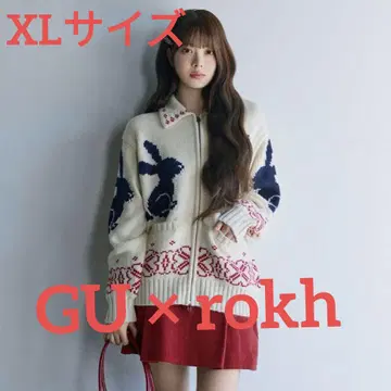 GU x rokh 콜라보 XL 사이즈 가디건 풀 집업 니트 자켓