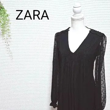 ZARA 블랙 쉬폰 언밸런스 V넥 긴팔 미니 원피스