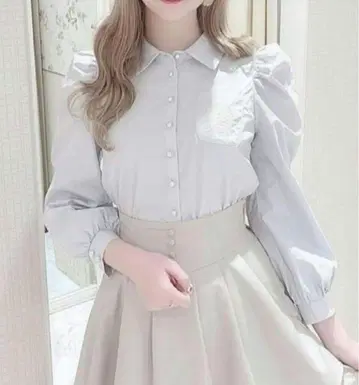evelyn 엠블럼 셔츠 블루 Blue 긴팔 양산형