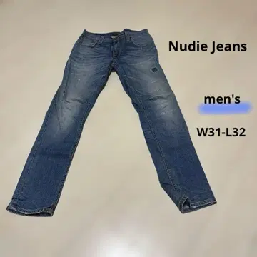 누디진 데미지 가공 블루 스트레이트 청바지 W31-L32