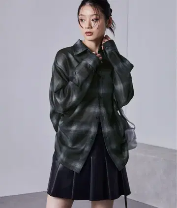 nui nullu 사이드 셔링 오버 사이즈 시어 체크 셔츠