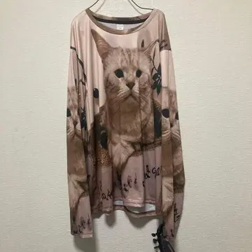 고양이 프린트 긴팔 T셔츠 사이즈 롱티 고양이