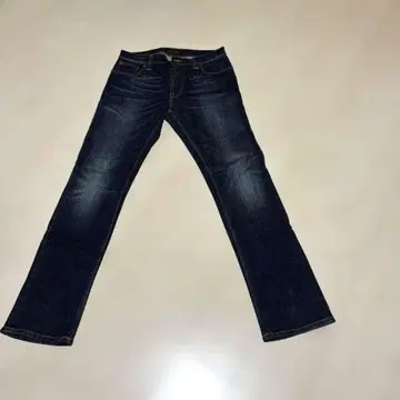 누디진 인디고 블루 데미지 중 스트레이트 데님 W31-L32