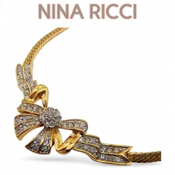 NINA RICCI 목걸이 골드 리본 키헤이 큐빅 새상품급