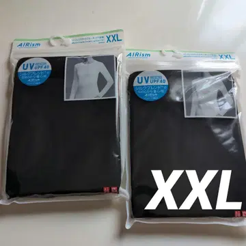 유니클로 AIRism UV컷 크루넥 긴팔 T XXL 실크 2장 블랙